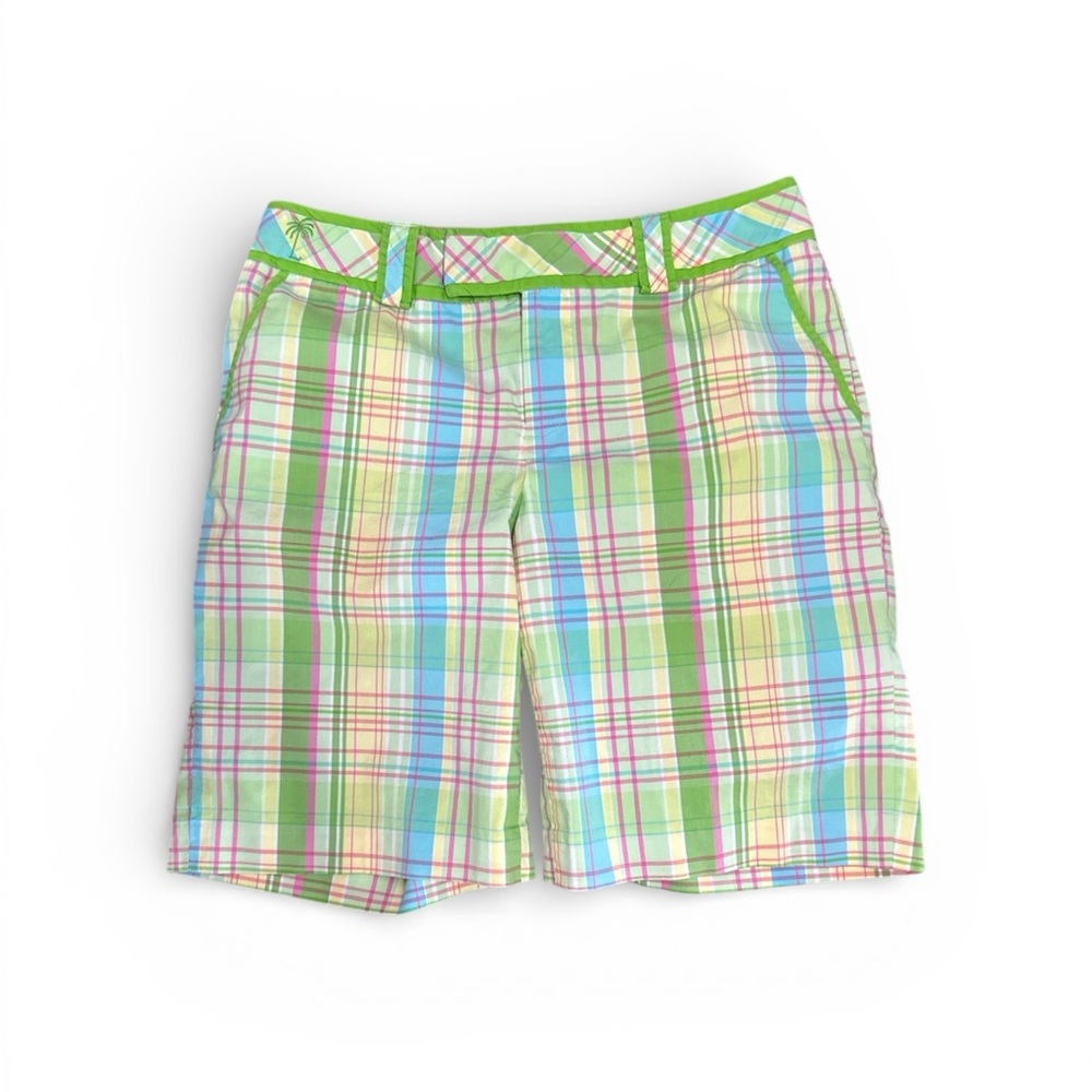 Lily Pulitzer Palm Beach Fit 3% spandex madras plaid pastel Bermuda shorts Sz 2